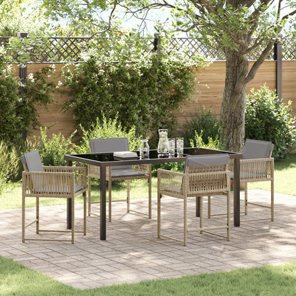 5-Delige Tuin Eetset Met Kussens Beige Poly Riet