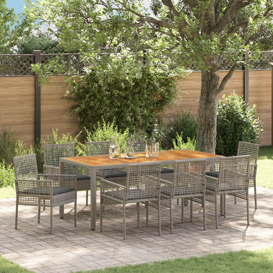 9-Delige Tuin Eettafel Set Met Kussens Grijs Poly Rattan
