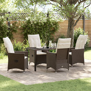 Tuin eettafelset 5-delig poly rattan bruin