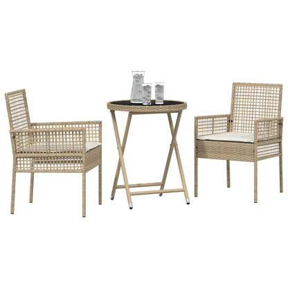 3-Delige Bistroset Voor De Tuin Met Kussens Beige Poly Rattan