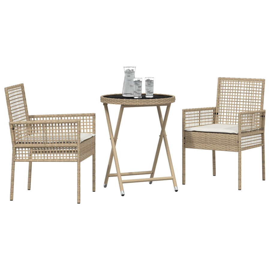 3-Delige Bistroset Voor De Tuin Met Kussens Beige Poly Rattan