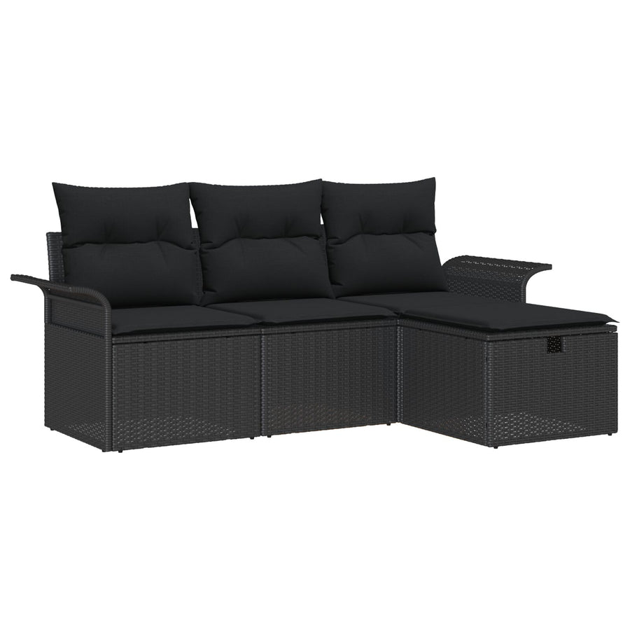 4-Delige Tuin Sofa Set Met Kussens Zwart Poly Riet
