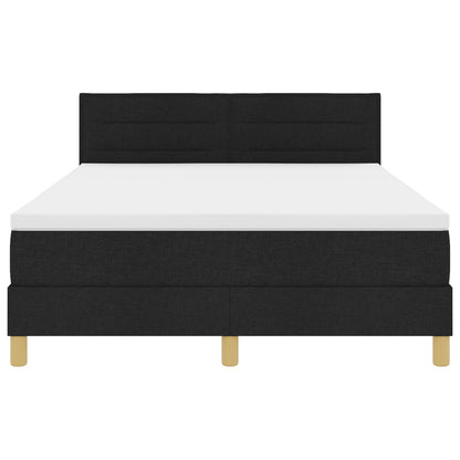 Boxspring Bed Met Matras Stof Zwart 140 x 200 cm Lijnen ontwerp