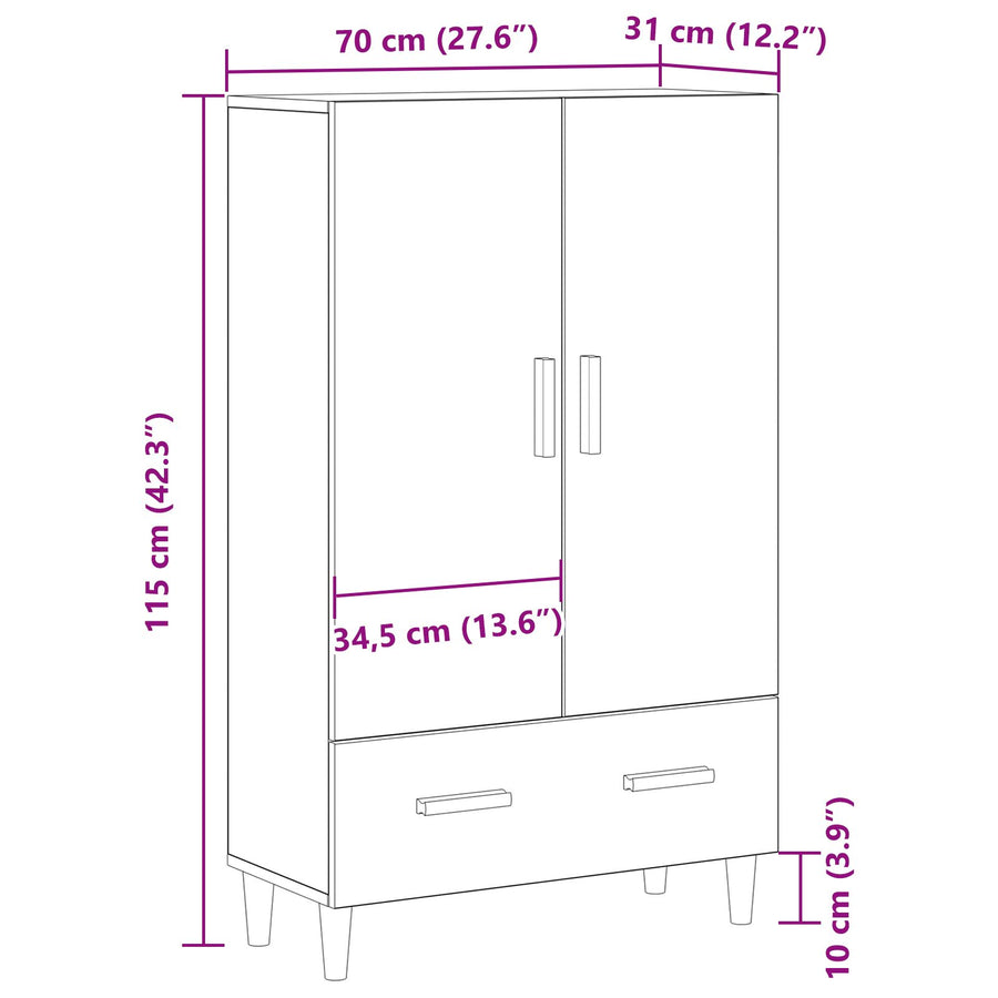 Highboard In Zwart Eiken, 70X31X115 Cm, Gemaakt Van Bewerkt Hout