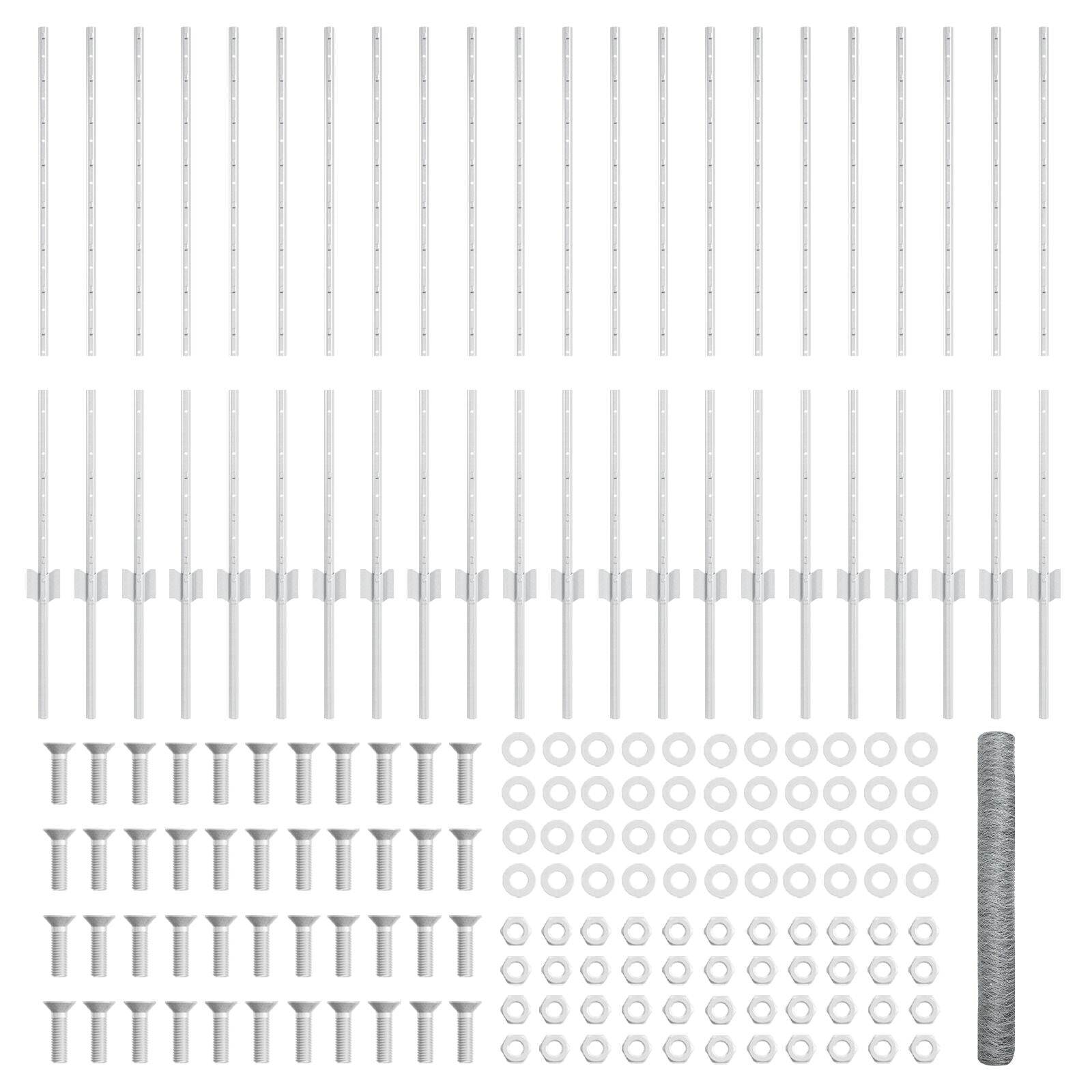 Hekpalen 22 Stuks U-Vorm 120 Cm Gegalvaniseerd Staal,  Hexagonaal Hek 1X50 M Gegalvaniseerd Staal