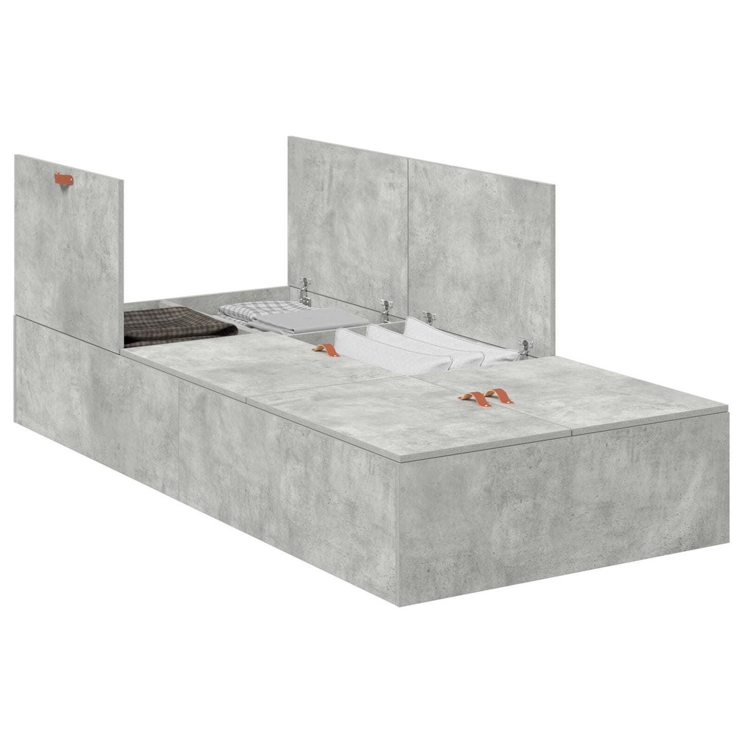 Bedframe Beton Eenpersoons Opslag Bedframe Beton Grijs 90 x 200 cm