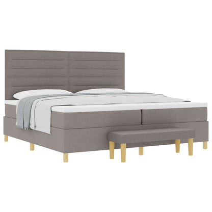 Boxspringbed Met Matras & Bank Stof Taupe 200 x 200 cm Lijnen ontwerp