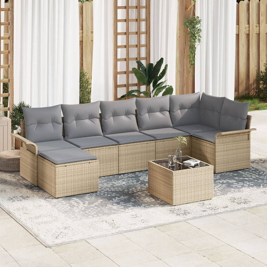 8-Delige Tuindivaan Set Met Kussens Zwart Poly Rattan