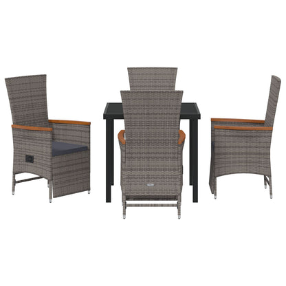 5-Delige Tuinset Met Kussens Grijs Poly Rattan