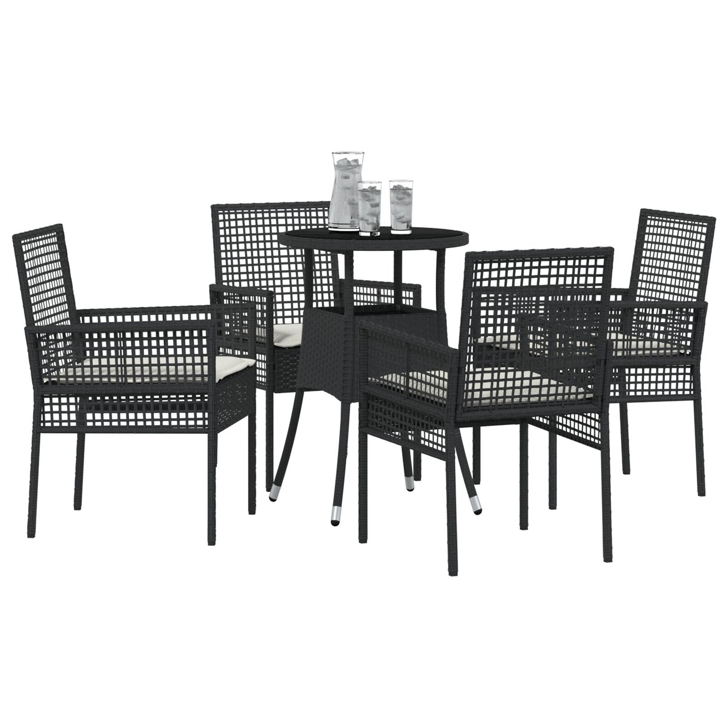 5-Delige Tuin Eetset Zwart Poly Rattan