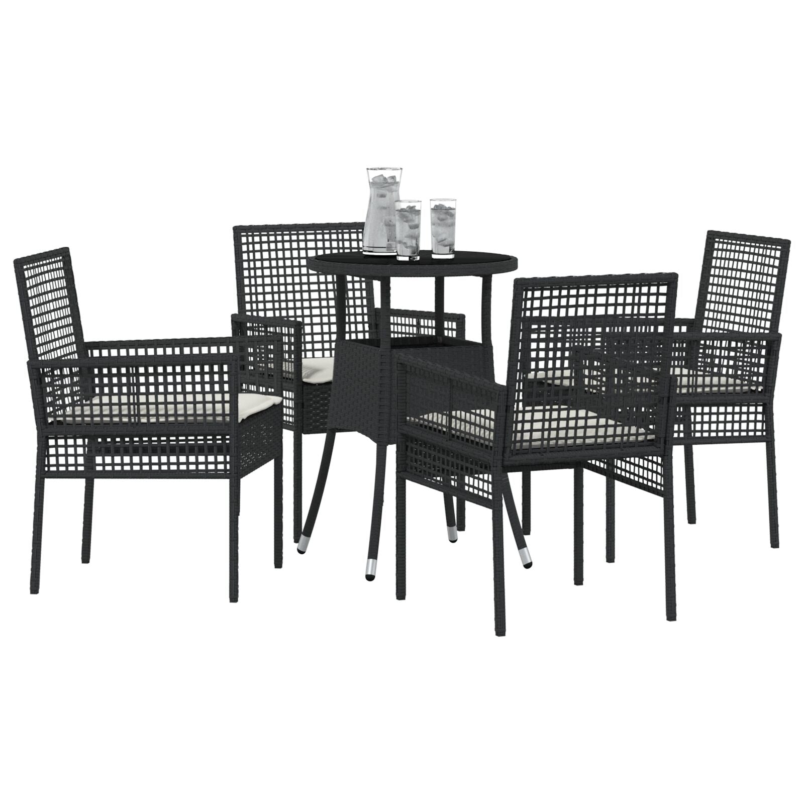 5-Delige Tuin Eetset Zwart Poly Rattan