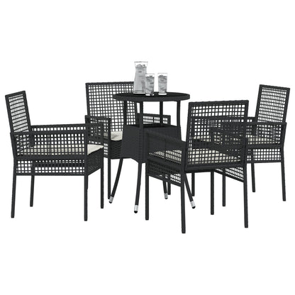 5-Delige Tuin Eetset Zwart Poly Rattan