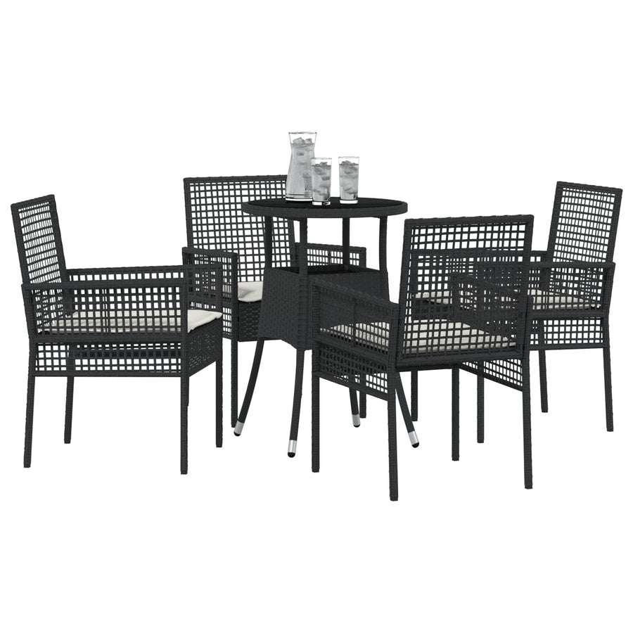 5-Delige Tuin Eetset Zwart Poly Rattan
