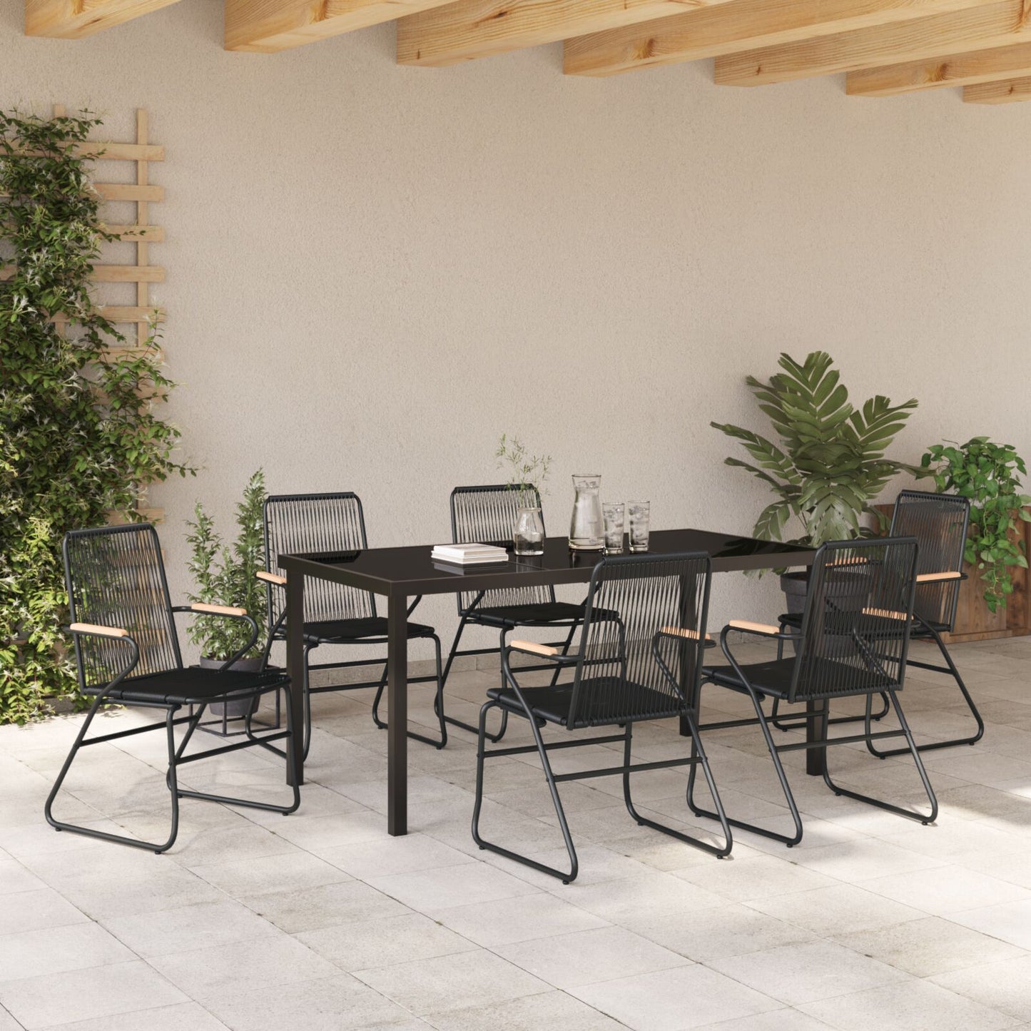 7-Delige Tuindining Set Zwart Pvc Rattan