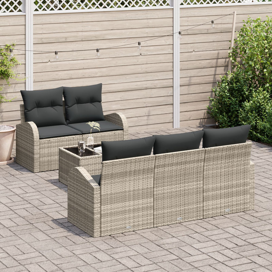 6 Delige Tuin Sofa Set Met Kussens Licht Grijs Poly Rattan