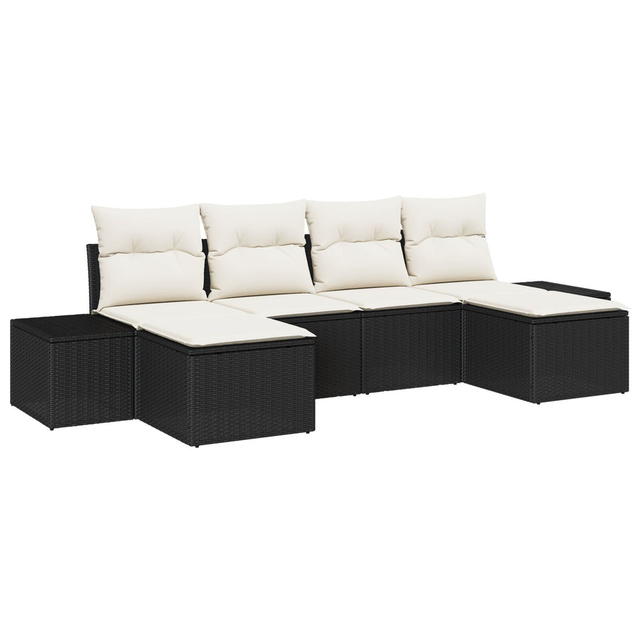 6-Delige Tuin Sofa Set Met Kussens Zwart Poly Riet