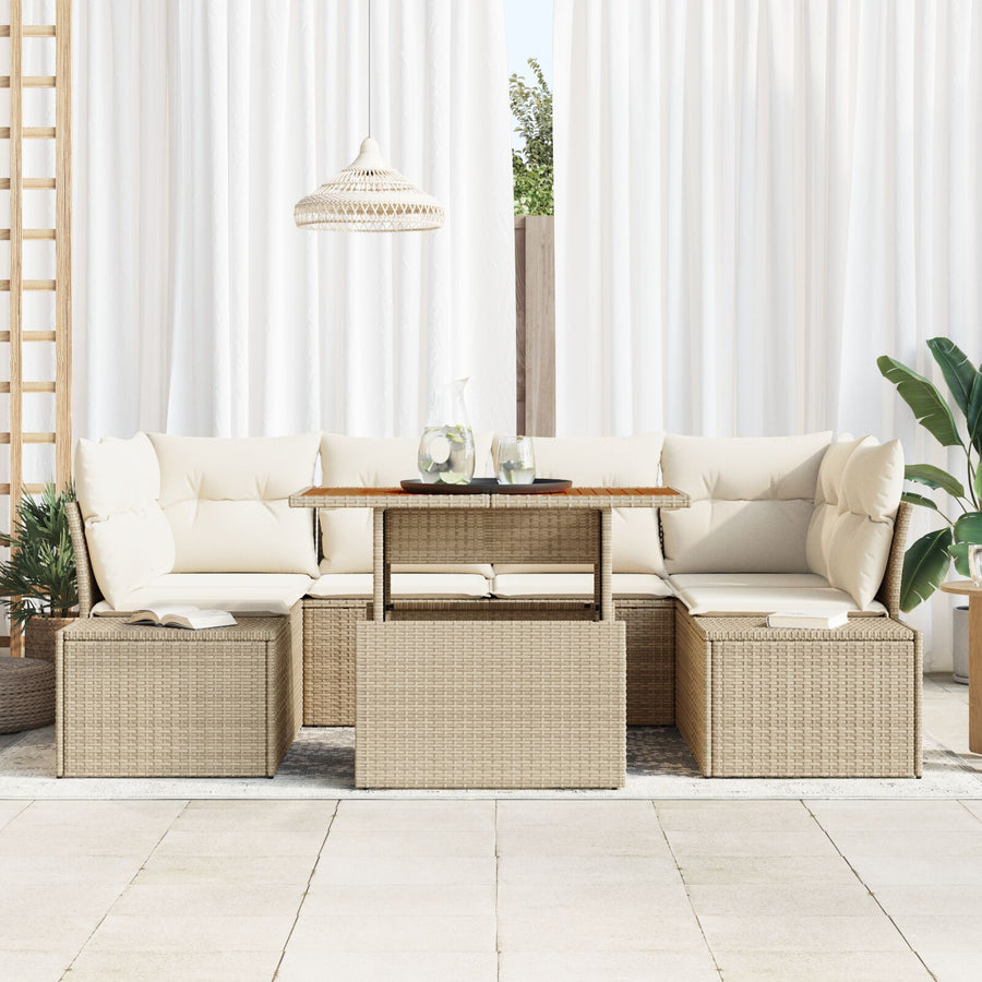 Tuinbank Set Set Van 7 Beige Rattan 7-Delige Tuin Eetset
