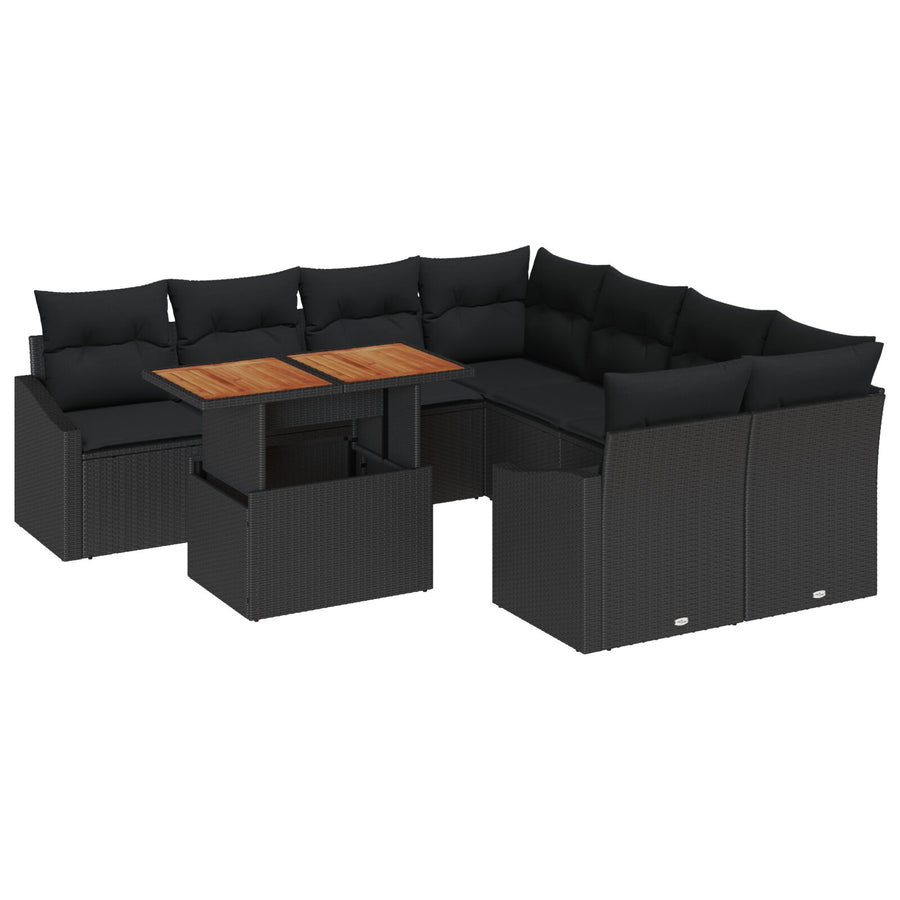 Tuin Bank Set Set Van 9 Zwart Poly Rattan, Staal Tuin Bank