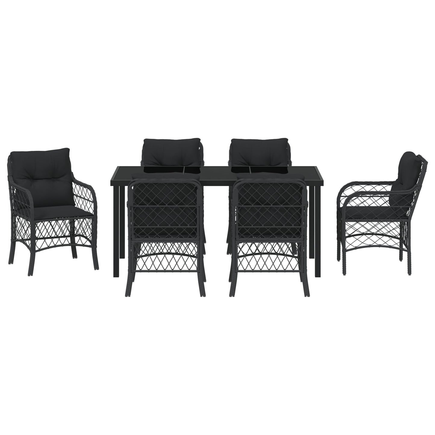 7 Delige Tuin Eet Set Met Kussens Zwart Poly Rattan