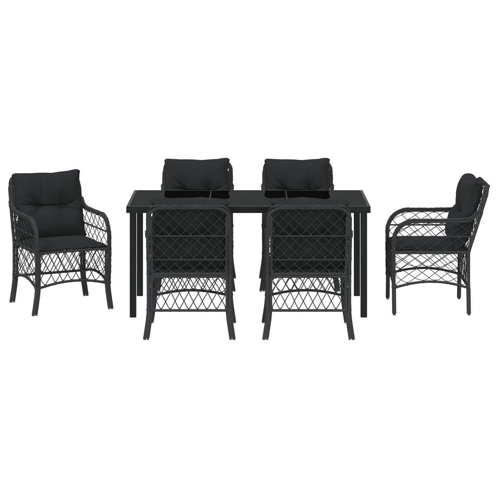 7 Delige Tuin Eet Set Met Kussens Zwart Poly Rattan
