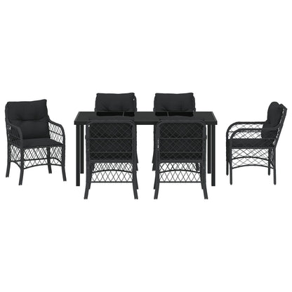 7 Delige Tuin Eet Set Met Kussens Zwart Poly Rattan