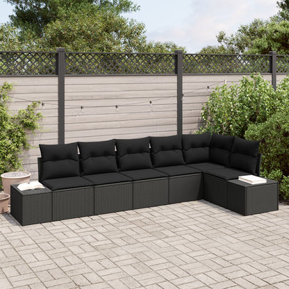 6-Delige Tuinbank Set Met Kussens Poly Rattan Zwart zonder tafel
