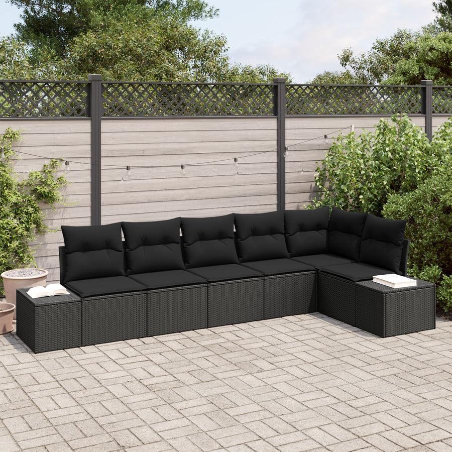 6-Delige Tuinbank Set Met Kussens Poly Rattan Zwart zonder tafel