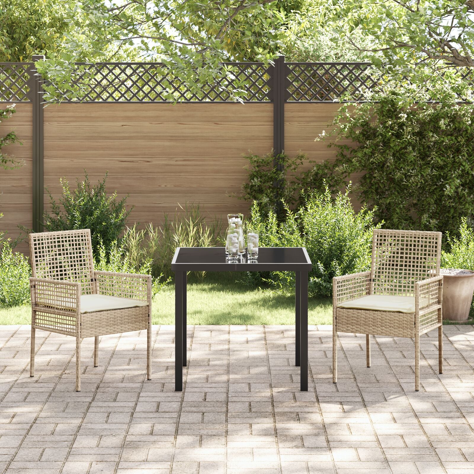 Tuinstoelen 2 Stuks Met Kussens Poly Rattan Gemengd beige en crème