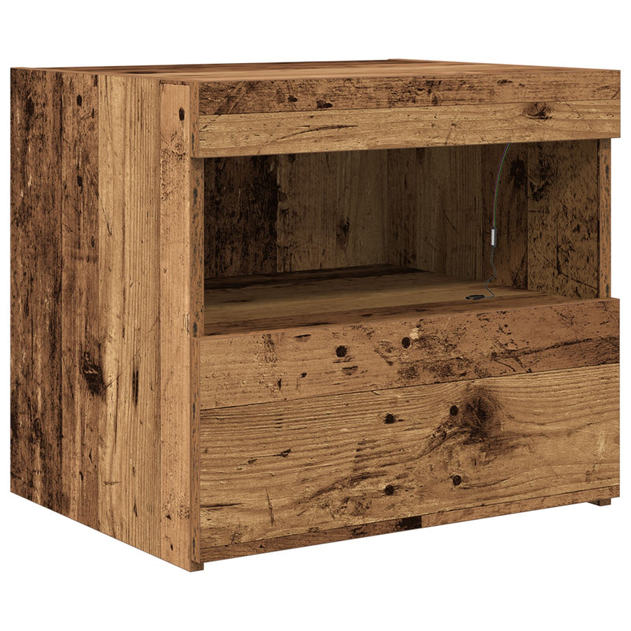 Nachtkastjes Met Led-Lampen 2 Stuks Oud Hout 50X40X45 Cm