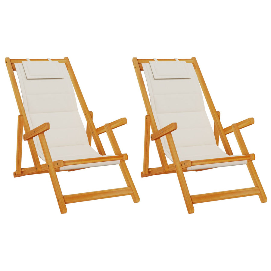 Vouwstoelen Voor Het Strand - 2 Stuks In Met Massief Acaciahout En Textileen Lichtgrijs