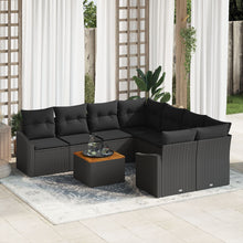 9-Delige Tuinsofa Set Met Kussens Zwart Poly Riet Acacia