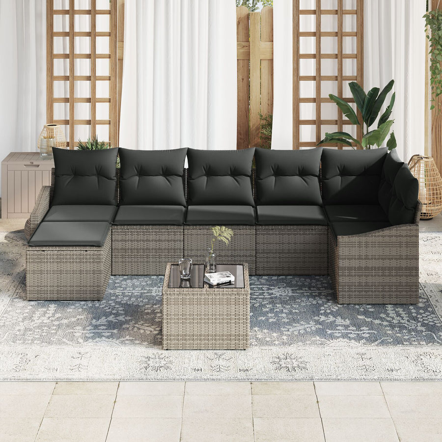 7-Delige Tuin Eetset Met Kussens Zwart Poly Rattan