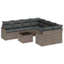 9-delige Tuin Sofaset met Kussens Grijs Poly Rattan, vidaXL 2-zits Tuin Sofaset met Kussens Grijs Poly Rattan