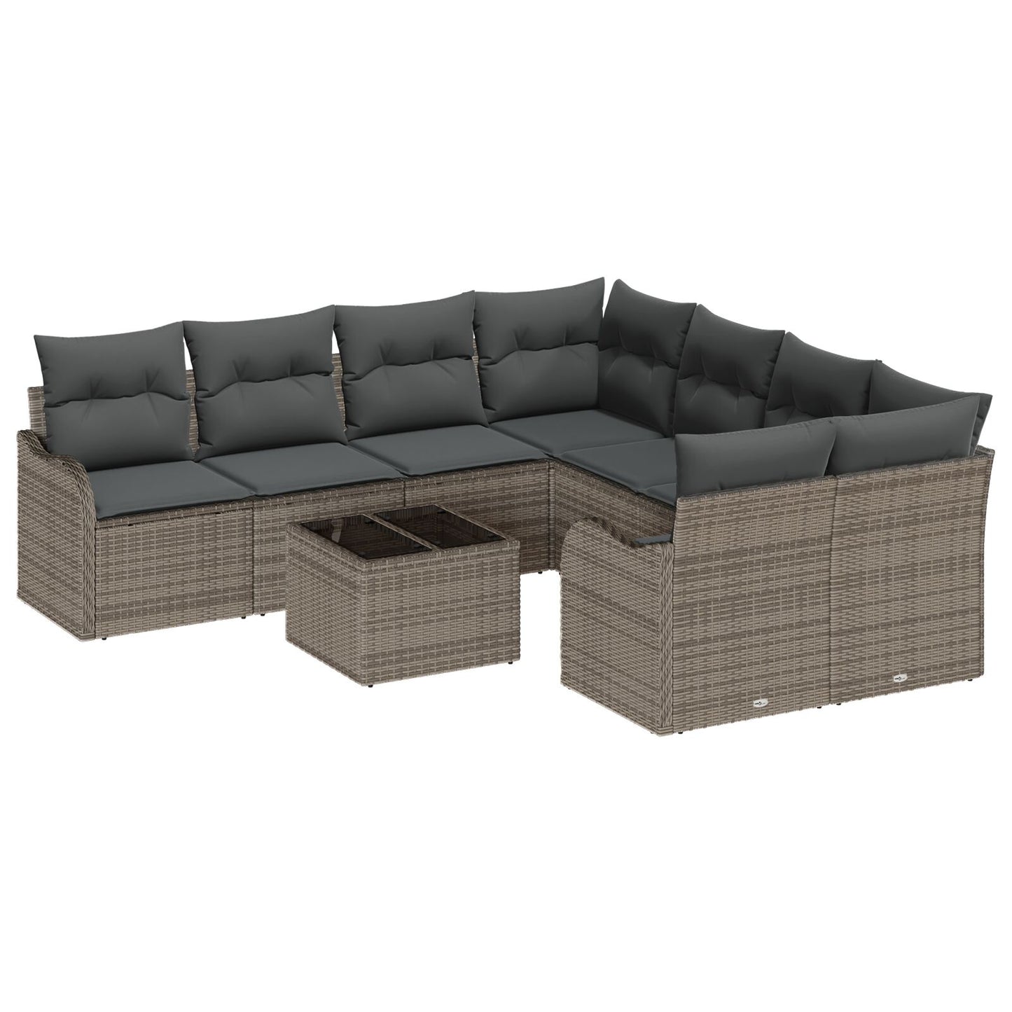 9-delige Tuin Sofaset met Kussens Grijs Poly Rattan, vidaXL 2-zits Tuin Sofaset met Kussens Grijs Poly Rattan