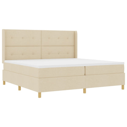 Boxspring Bed Met Matras & Led Crème 200X200 Cm Stof Blauw