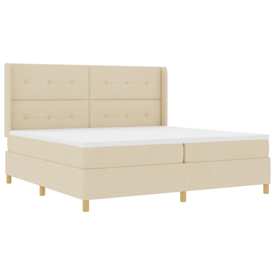 Boxspring Bed Met Matras & Led Crème 200X200 Cm Stof Blauw