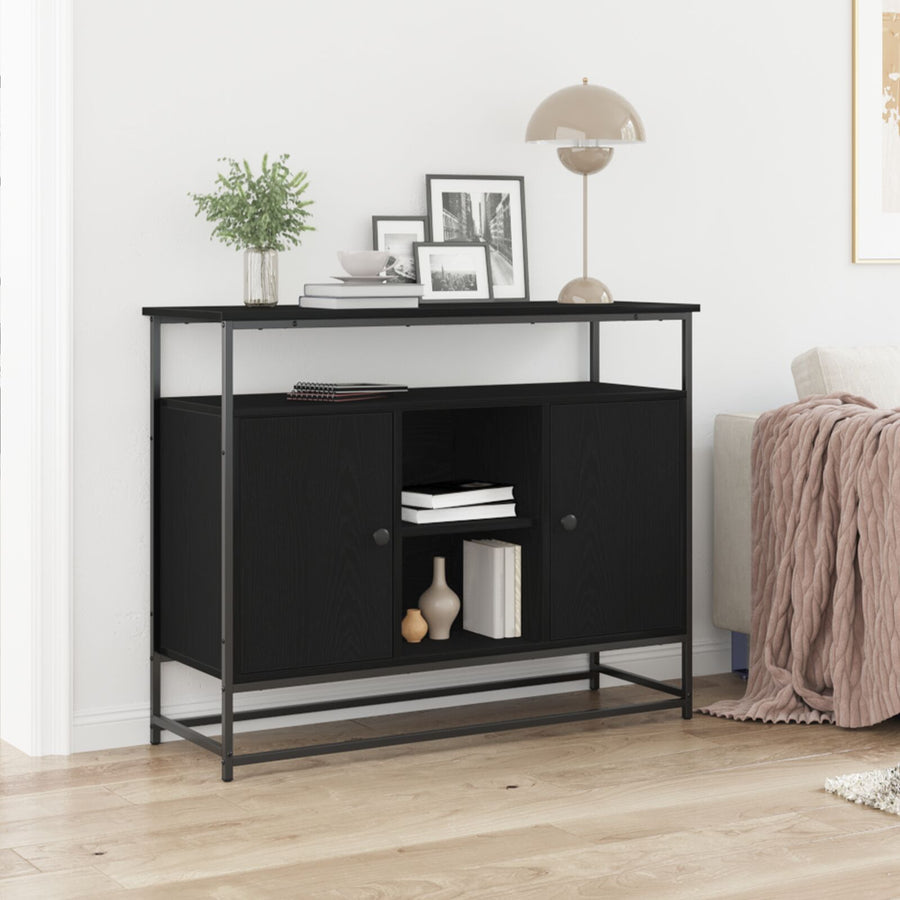 Dressoir 100X35X80 Cm Samengesteld Hout En Staal Zwart eiken