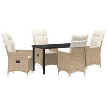 5-Delige Tuin Eetset Met Kussens Beige Poly Riet.