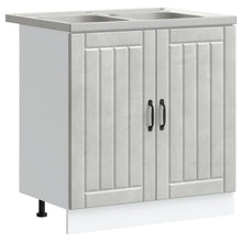 Keuken Slowcooker 'Lucca' Met Dubbele Spoelbakken, Beton-Grijs En Gelaagd Hout