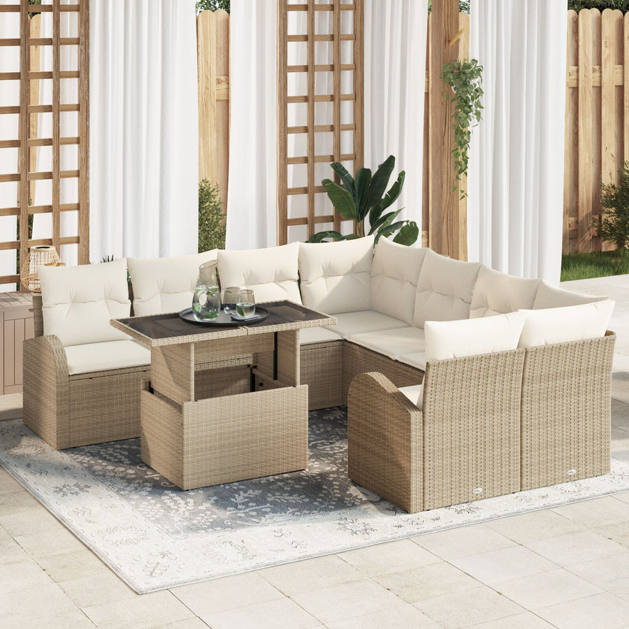 9-Delige Tuin Sofa Set Met Kussens Beige Poly Riet