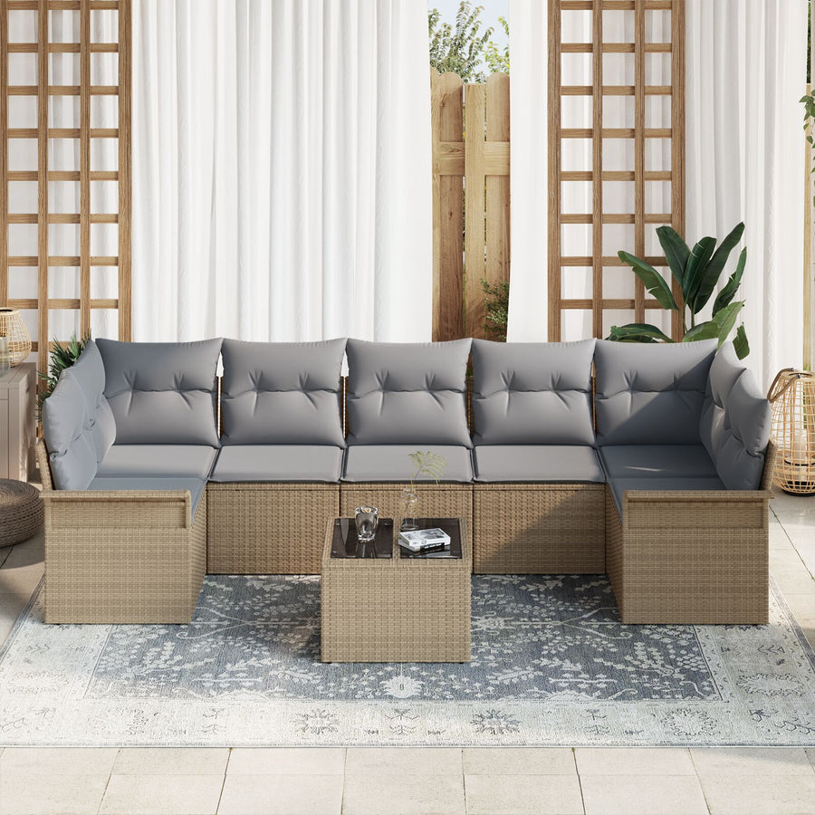 8-Delige Tuin Sofa Set Met Kussens Beige Poly Riet
