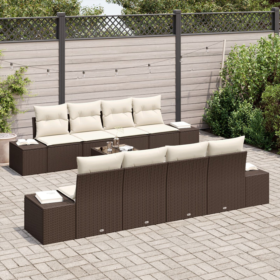 7-Delige Tuinbank Set Met Kussens Bruin Poly Riet