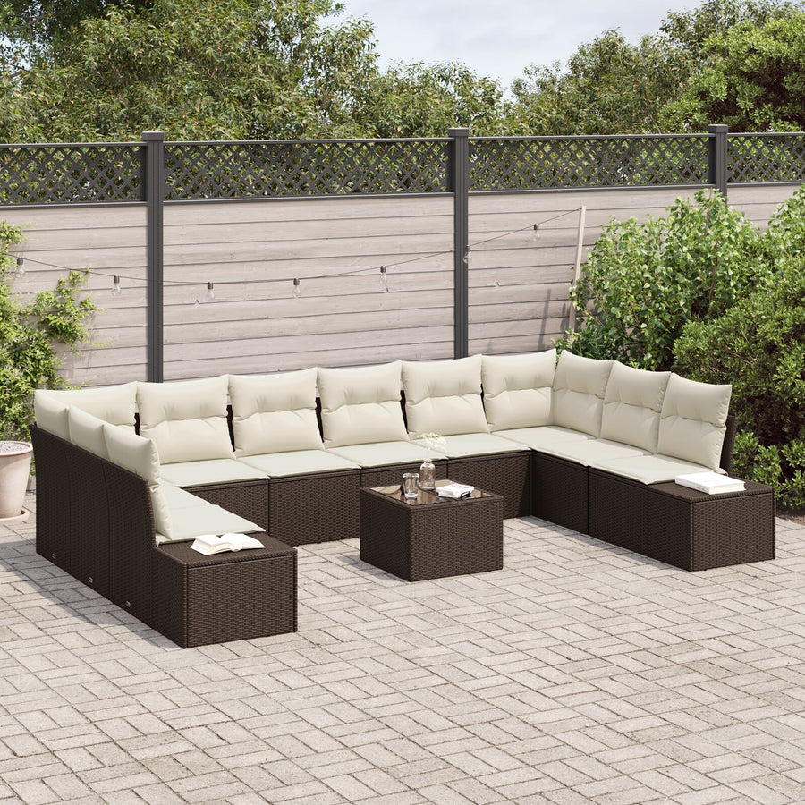 10-Delig Tuinbankstel Met Kussens Grijs Poly Rattan