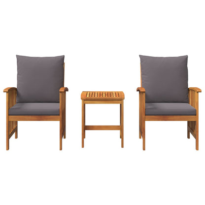 3-Delige Tuin Lounge Set Met Kussens Van Massief Acaciahout Grijs Set met 2 fauteuils en een tafel