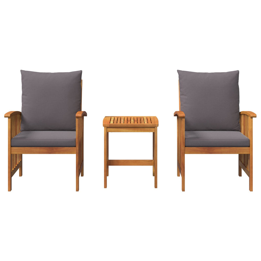 3-Delige Tuin Lounge Set Met Kussens Van Massief Acaciahout Grijs Set met 2 fauteuils en een tafel