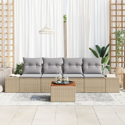 5 Delige Tuin Sofa Set Met Kussens Beige Poly Rattan Acacia