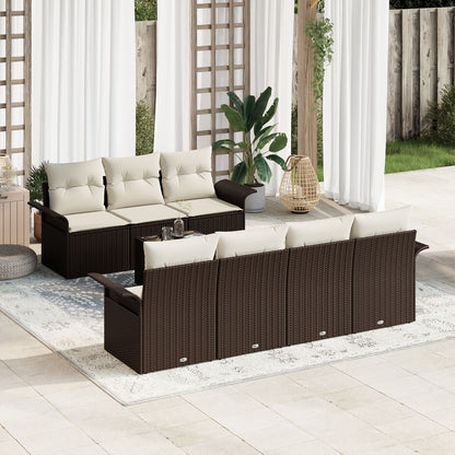 8-Delige Tuin Sofa Set Met Kussens Bruin Poly Rattan