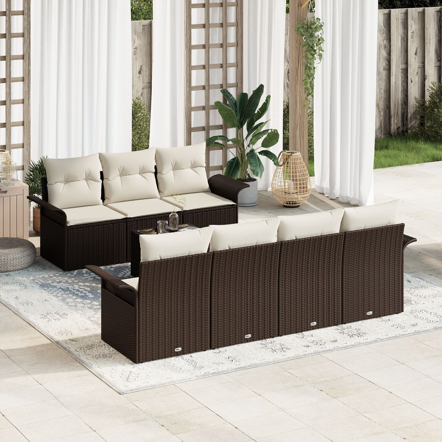 8-Delige Tuin Sofa Set Met Kussens Bruin Poly Rattan