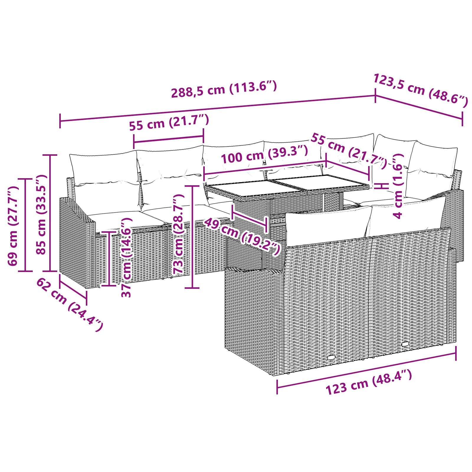 9-Delige Tuinbankset Met Kussens In Grijs Poly Rattan