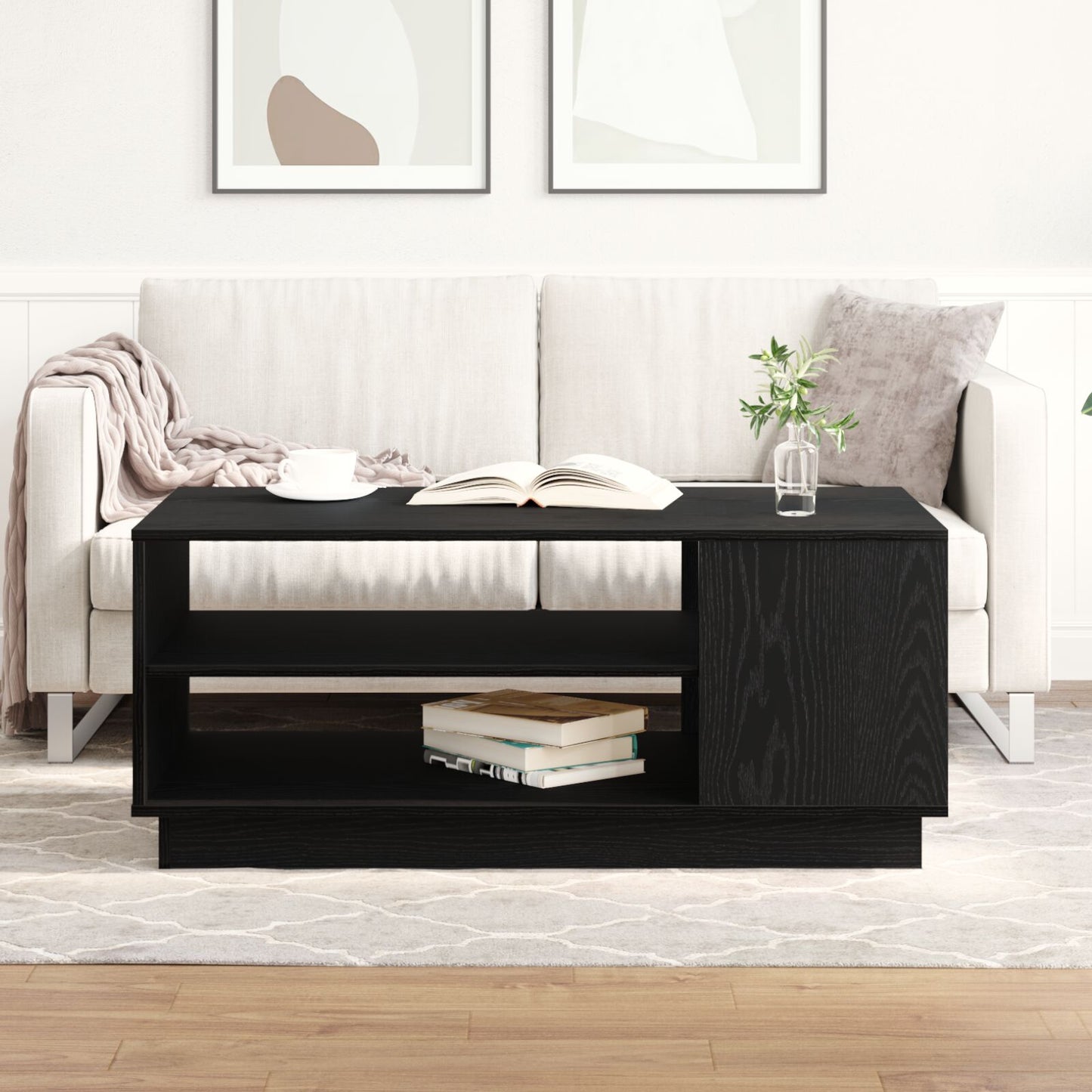 Zwart Eikenhouten Salontafel 102X55X43 Cm Gemaakt Van Engineered Wood